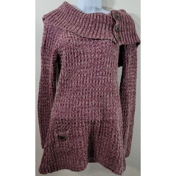 J.J. Always Purple Marled Cowl Neck Knitted Sweater Top XL Lightweight Open Knit - Picture 1 of 6